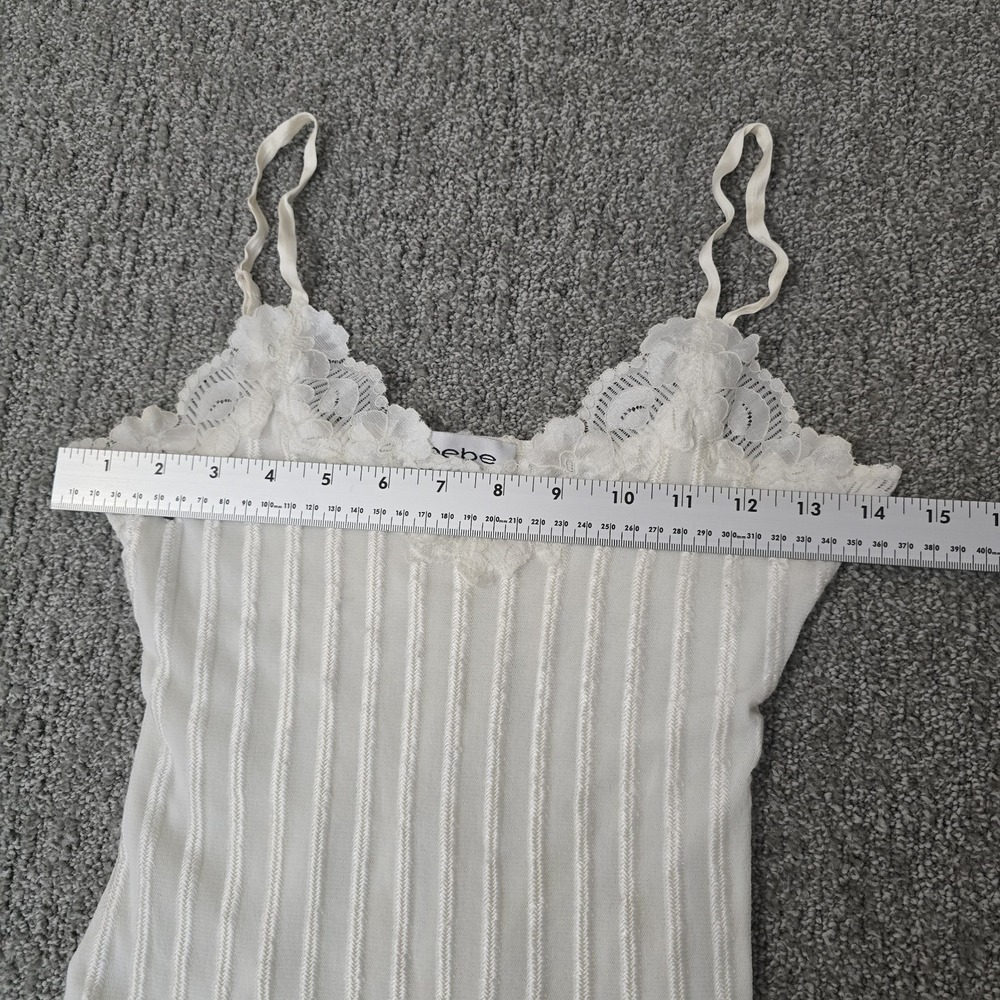 Vintage 90's Bebe White Pin Stripe Lace Trim‎ Cami V-Neck Tank Top - Picture 4 of 8